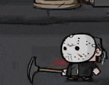 a cartoon of jason voorhees holding a shovel in front of a slot machine .