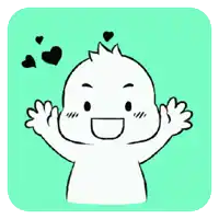 a cartoon drawing of a baby with its arms outstretched and hearts in the background