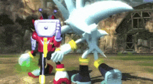 sonic the hedgehog and silver the hedgehog standing next to each other