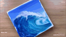 a painting of a wave with the words wow art and made in animotica