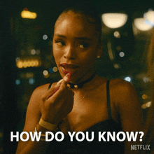 a woman is asking how do you know while wearing a choker