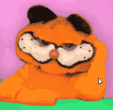 a cartoon of garfield with a purple background and a mouse pointer