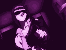 a purple and white drawing of a person with a purple light coming out of their mouth