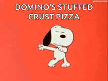 a cartoon of snoopy dancing with the words domino 's stuffed crust pizza