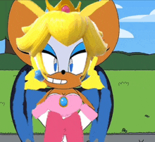 a cartoon character with a crown and a pink dress