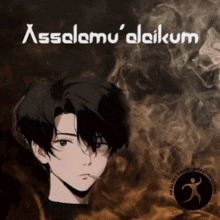 a picture of a boy with a cigarette and the words assalamu ' alaikum