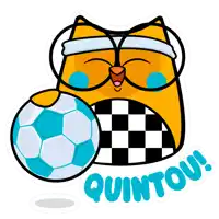 a sticker of an owl with a soccer ball and the word quintou
