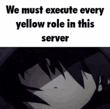 a black and white image of a person with the words `` we must execute every yellow role in this server ''