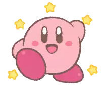 a cartoon drawing of kirby surrounded by yellow stars