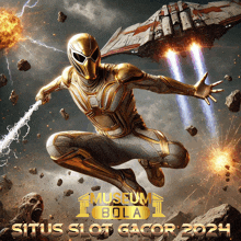 a poster for situs slot gacor shows a superhero flying through the air
