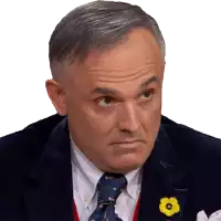 a man in a suit and tie has a yellow flower pin on his jacket