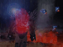 a robot with a red lightning bolt coming out of his chest