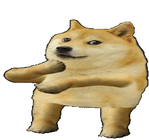 a doge standing on its hind legs with its paws outstretched