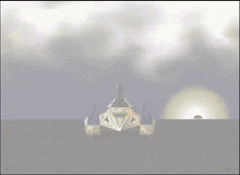a computer generated image of a pyramid in the middle of a desert