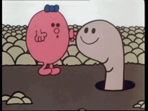 Tiny runs away from the worm