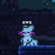 a pixel art of a cat with xwx written on the top