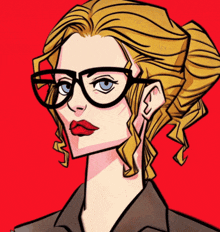 a drawing of a woman wearing glasses and red lips