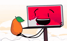 a cartoon drawing of an orange and a red billboard