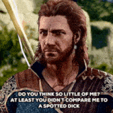 a man with long hair and a beard is holding a sword