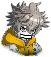 a cartoon character with gray hair and a yellow hoodie has a big smile on his face .