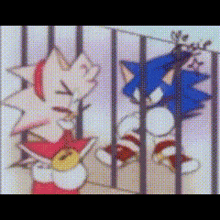 amy and sonic are behind bars in a cartoon