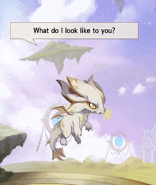 a picture of a dragon with a speech bubble asking what do i look like to you