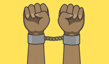 a poster for june twentieth with a fist and chains on a yellow background