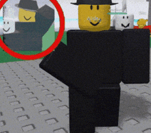 a blurred image of a roblox character with a hat and a smiley face