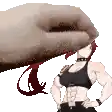 a pixel art of a hand holding a woman 's head