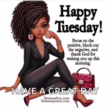a poster that says happy tuesday with a picture of a woman