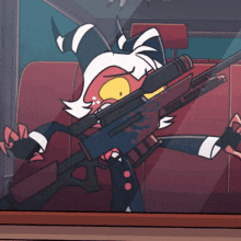 a cartoon character with a red bow tie is laying on the back seat of a car