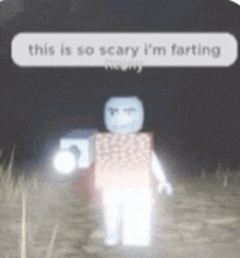 a ghost is standing in the dark holding a flashlight and saying `` this is so scary i 'm farting ''