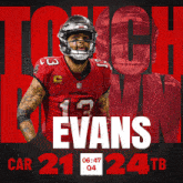 a poster for evans shows him wearing a red jersey and helmet