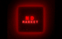a neon sign that says nd market in red