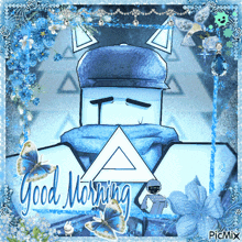a picture of a man with a triangle on his head and the words good morning
