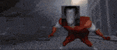 a pixelated image of a man with blood on his body