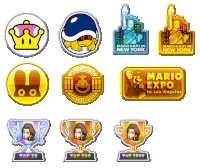 a collection of stickers for mario kart in new york and los angeles