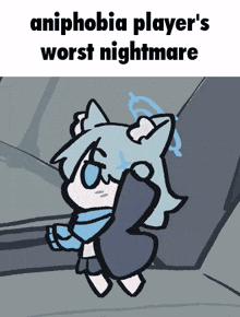 a cartoon of a cat with a scarf around her neck and the words `` aniphobia player 's worst