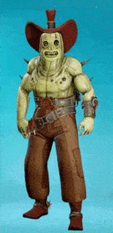 a cartoon character wearing a cowboy hat with spikes on it