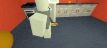 a cartoon character is standing in a room with a sign that says " stand "