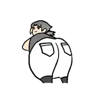 a cartoon of a man with a big butt wearing white jeans and a black shirt .