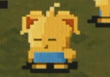 a pixel art drawing of a person with a blue scarf around their neck .