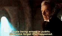a man in a tuxedo is talking about being wrong in public