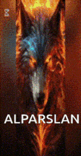 a painting of a wolf with the word alparslan on it