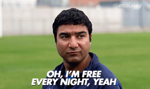Nate from Ted Lasso standing on the pitch saying "Oh, I'm free every night, yeah."