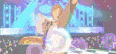 a pixel art of a person dancing on a stage with the word welcome in the background