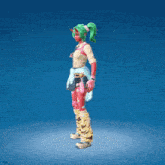 a video game character with green hair and red skin