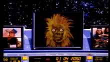 a screen with a picture of a skeleton on it and the number 2050 at the bottom