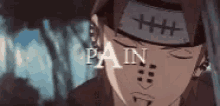 a close up of a person with a bandana on their head and the word pain on their face .