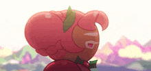 a cookie with a braided hair and a leaf on her head is standing in a field .